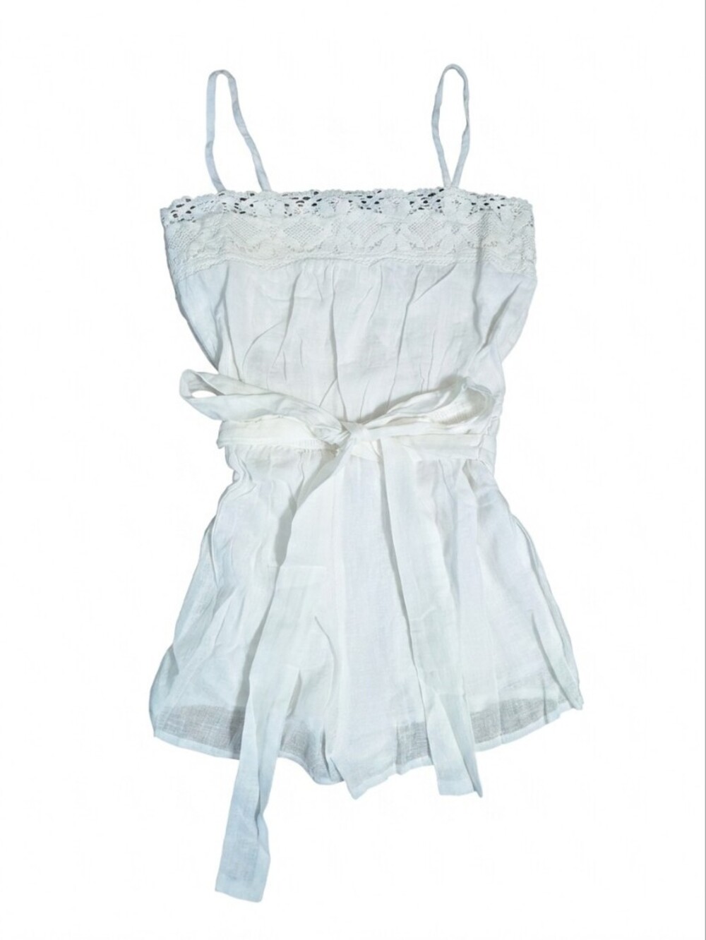 Olivaceous Ramie Romper Medium M White Crochet Lace Trim Boho Sun Jumpsuit NWT